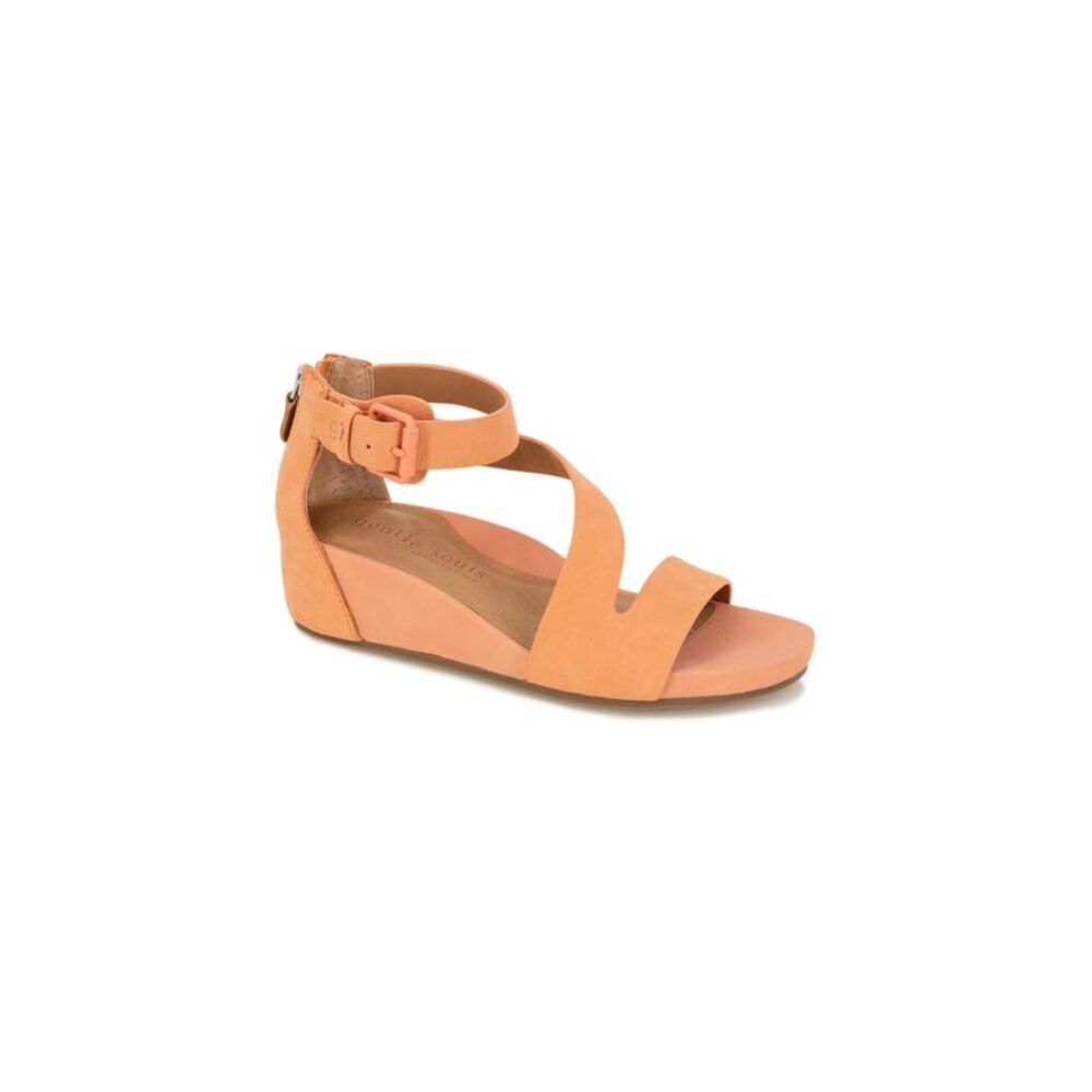 GENTLE SOULS KENNETH COLE Womens Orange Gwen Toe Wedge Leather Sandals Shoes 9.5